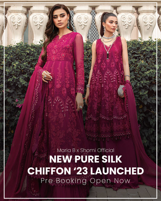 Pure Silk Chiffon by Maria B. '23  Unstitched Available at Shomi Official Now