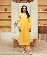 Vasl Pre Winter By Kross Kulture Stitched 2PC - Embroidered Cotton Silk Suit Suit-0001730-SML-YEL