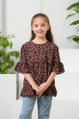 Sprinkles Stitched 1 Piece Summer Shirts Kids Suit-Allover Leopard Print Frill Sleeves Top