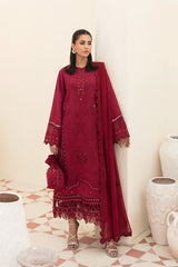 Afrozeh Unstitched 3 Piece Festive Chikankari Lawn Collection'2023-08-Claret