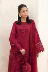 Afrozeh Unstitched 3 Piece Festive Chikankari Lawn Collection'2023-08-Claret