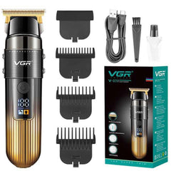 VGR-V-929 Professional Digital Display Zero Gapped Rechargeable Cordless Pro Self Haircut Hair Clipper Beard trimmer Stainless steel Blades USB Charging cable
