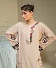 The Thread Line By Kaanthaa Stitched 2 Piece Summer Suit-KEP-01 BEIGE-CROSSHATCH COTTON VISCOSE STITCHED 2PC