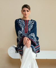The Thread Line By Kaanthaa Stitched 2 Piece Summer Suit-KEP-02 NAVY-CAMBRIC STITCHED 2PC