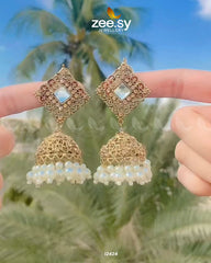 Ethnic Jhumki Earrings Antique Pearl - Zeesy Jewellery