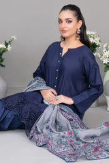 Rinesa By Tawakkal Stitched 3 Piece Emb Schiffli Lawn Suit-D-1905-Navy Blue