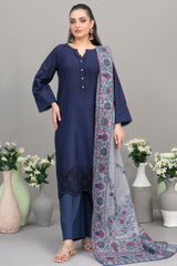 Rinesa By Tawakkal Stitched 3 Piece Emb Schiffli Lawn Suit-D-1905-Navy Blue