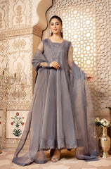 Kalidaar Frocks By Asma & Sidra Stitched Formals Suit-Amelia Grey (Plain Organza Frock)
