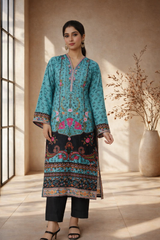 Serena by Madiha Gohar Stitched Summer Suit-Turquoise Blossom - Shirt