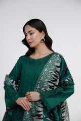 Gulmina Unstitched 3 Piece Luxury Lawn Vol-02 Suit-Emerald Drape With Open Shirt