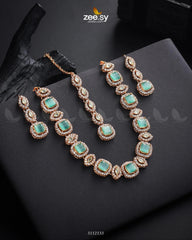 Scabiosa Necklace Set Golden Mint Green - Zeesy Jewellery