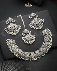 Gracious Necklace Set Silver Pearl - Zeesy Jewellery