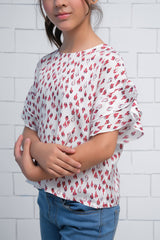 Sprinkles Stitched 1 Piece Summer Shirts Kids Collection'2025-Pink Allover Tulips Print Half Sleeves Print Top