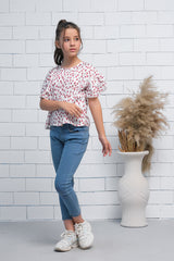 Sprinkles Stitched 1 Piece Summer Shirts Kids Collection'2025-Pink Allover Tulips Print Half Sleeves Print Top