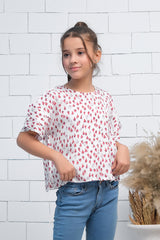 Sprinkles Stitched 1 Piece Summer Shirts Kids Collection'2025-Pink Allover Tulips Print Half Sleeves Print Top