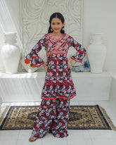 Khanak Stitched Kids-Black & Multi Prints Embroidered Gharara KST 192