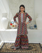 Khanak Stitched Kids-Raspberry Pink Embroidered Gharara KST 193