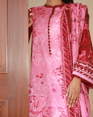 Chameli Studio women’s red and pink floral lawn printed unstitched suit with matching dupatta, summer ethnic fashion outfit.