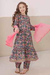 Dosti Yaari By Shanzey Stitched 3 Piece Lawn Frock Suit-SHK-5402-Navy Blue
