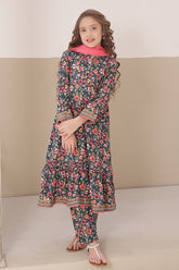Dosti Yaari By Shanzey Stitched 3 Piece Lawn Frock Suit-SHK-5402-Navy Blue