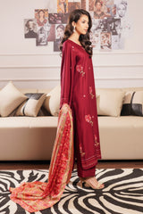 Modern Modesty By G Basics Gulmina Stitched 3 Piece Winter Suit-BURGUNDY (3PC)