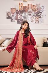 Modern Modesty By G Basics Gulmina Stitched 3 Piece Winter Suit-BURGUNDY (3PC)