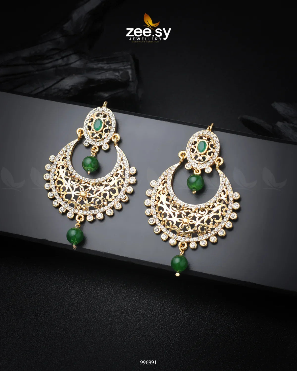 Pearl Chandeliers Earrings Green - Zeesy Jewellery