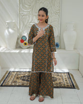 Khanak Stitched Kids-Black Multi Embroidered Gharara KST 197