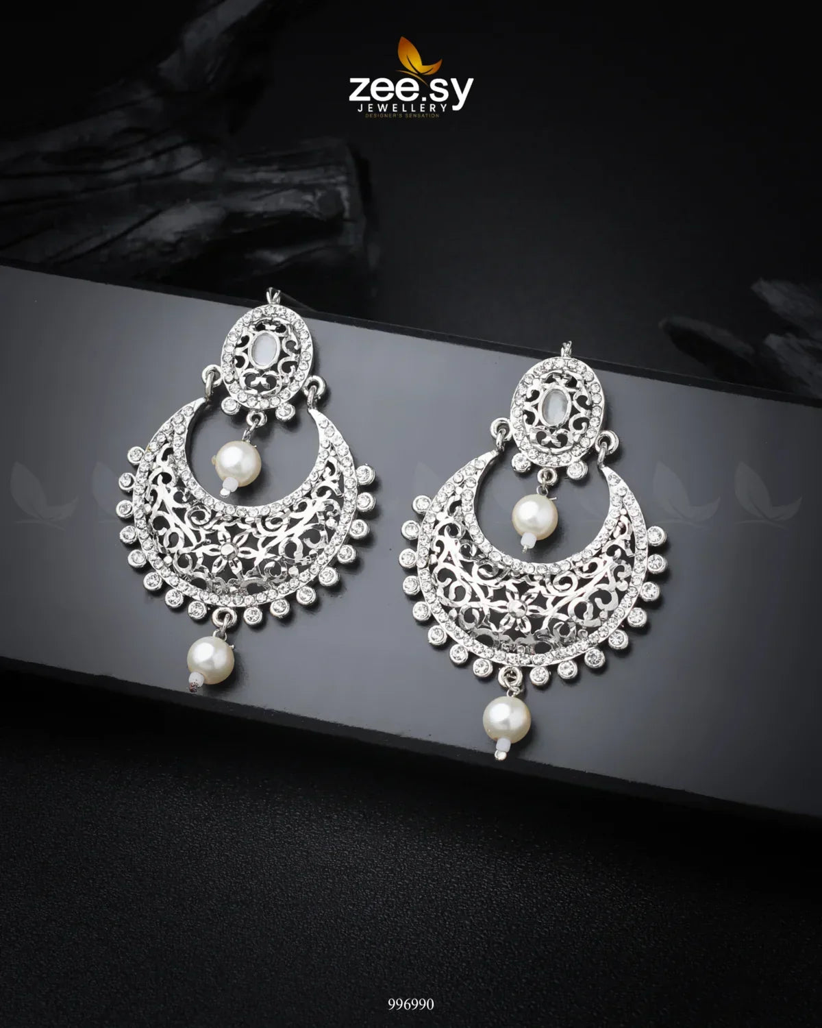 Pearl Chandeliers Earrings Silver White - Zeesy Jewellery