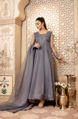 Kalidaar Frocks By Asma & Sidra Stitched Formals Suit-Amelia Grey (Plain Organza Frock)