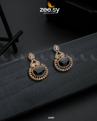 Golden Aaina-e-Dil Earrings Black - Zeesy Jewellery