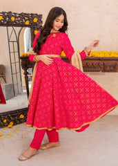 Meethi Eid By Modest 3 Piece Pink Rawsilk Printed Frock