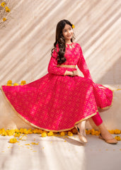 Meethi Eid By Modest 3 Piece Pink Rawsilk Printed Frock