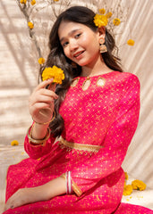 Meethi Eid By Modest 3 Piece Pink Rawsilk Printed Frock