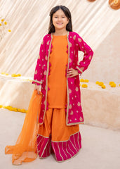 Meethi Eid By Modest 3 Piece Orange Rawsilk Embroidered Gharara