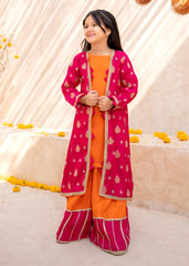 Meethi Eid By Modest 3 Piece Orange Rawsilk Embroidered Gharara