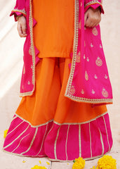 Meethi Eid By Modest 3 Piece Orange Rawsilk Embroidered Gharara