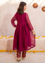Meethi Eid By Modest Maroon Crinkle Embroidered 3 Piece