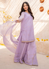 Meethi Eid By Modest Lavender Crinkle Embroidered 3 Piece Suit