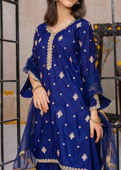 Meethi Eid By Modest Blue Rawsilk Embroidered 3 Piece Gharara