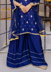 Meethi Eid By Modest Blue Rawsilk Embroidered 3 Piece Gharara