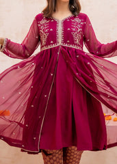 Meethi Eid By Modest Maroon Crinkle Embroidered 3 Piece