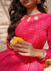 Meethi Eid By Modest 3 Piece Pink Rawsilk Printed Frock