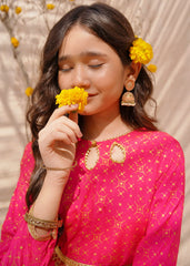 Meethi Eid By Modest 3 Piece Pink Rawsilk Printed Frock