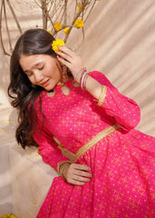 Meethi Eid By Modest 3 Piece Pink Rawsilk Printed Frock