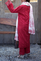 Chameli Studio Red Dahlia 3 Piece Unstitched Embroidered Cotton Lawn