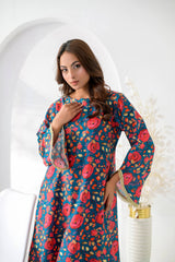 Silcot Stitched 2 Piece Summer Lawn Suit-Gulnaar Teal Lawn Ensemble