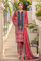 Bin Saeed Stitched 3 Piece Exc Chikankari Lawn Suit-SM-2139-Red