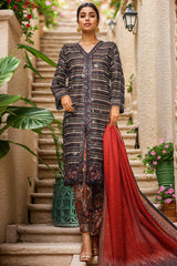 Bin Saeed Stitched 3 Piece Luxury Front Open Cutwork Vol-03 Suit-SM-2159-Black