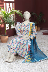 Identic Stripe Dora By Almeerah Unstitched 3 Piece Doriya Lawn Suit-Blue Mist Aura